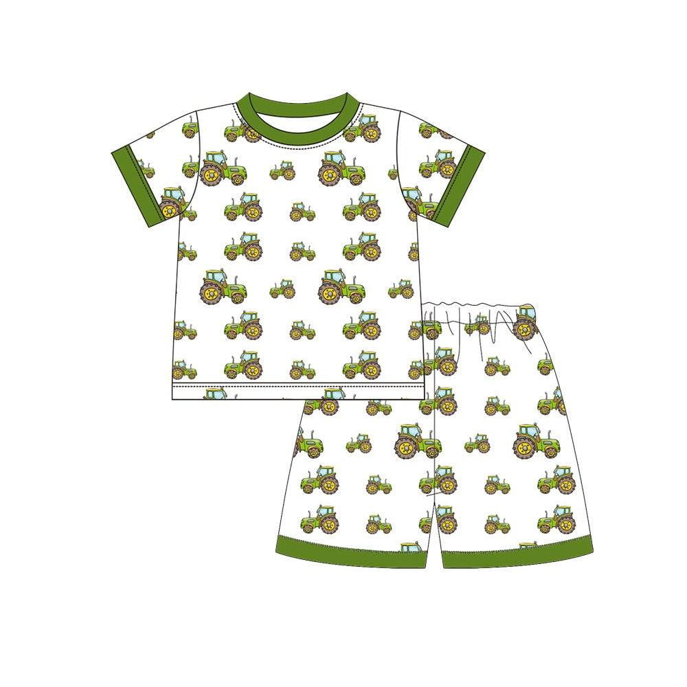 MOQ 5 PCS preorder BSSO1808 Trucks Green White Short Sleeve Shorts Boys Pajama Set 202512