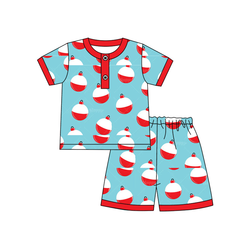 MOQ 5 PCS preorder BSSO1814 Fish Float Red Blue Short Sleeve Shorts Boys Pajama Set 202512