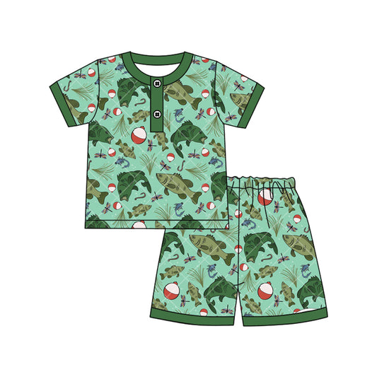 MOQ 5 PCS preorder BSSO1816 Fishing Float Green Short Sleeve Shorts Boys Pajama Set 202512