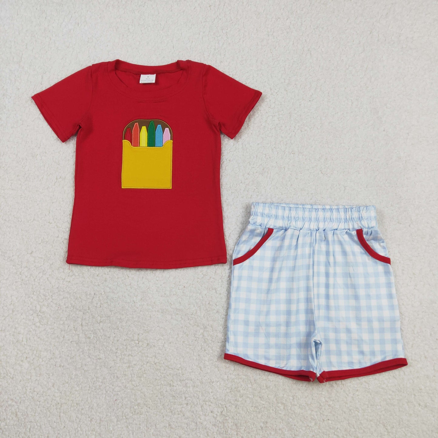 Sibling Matching Clothes Embroidered Back to School Red Short Sleeve Boys Girls Sets 202603 RTS