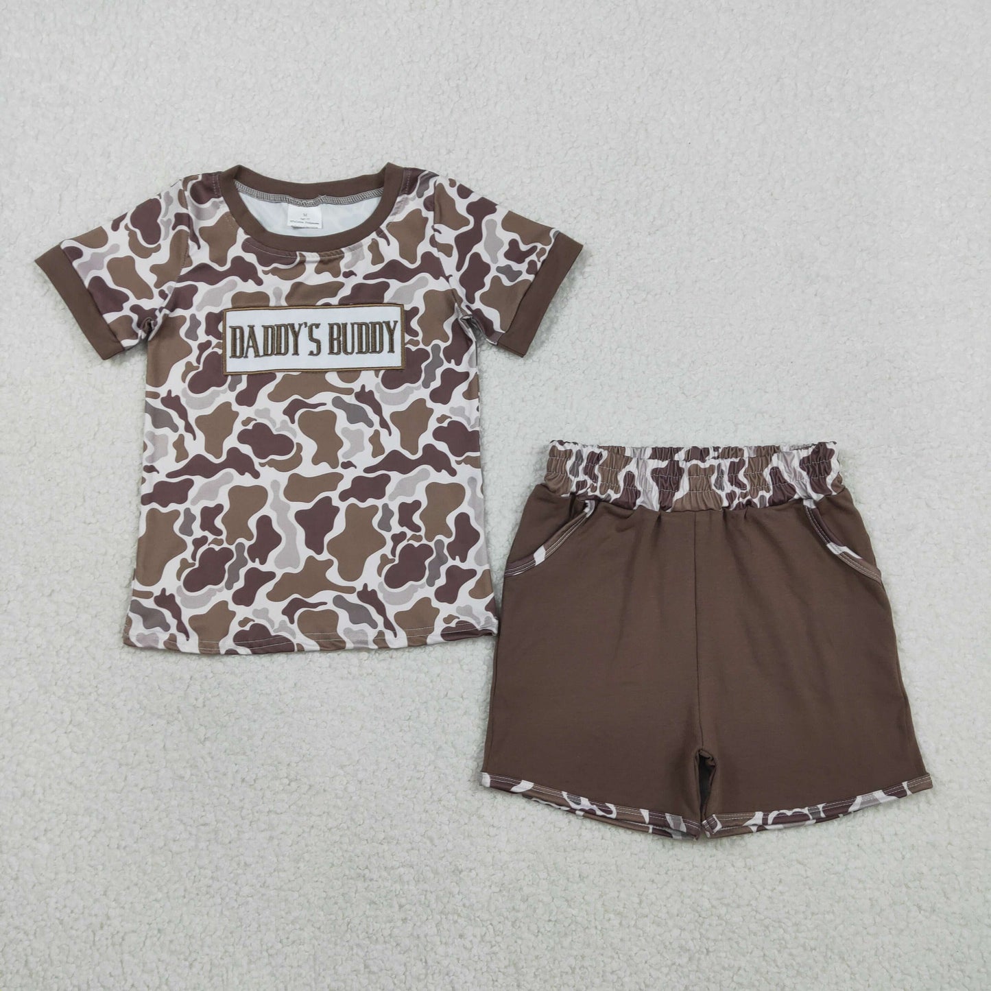 BSSO1832 Embroidered DADDY'S BUDDY Camouflage Short Sleeve Shorts Boys Sets 202601 RTS