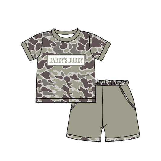 MOQ 5 PCS preorder BSSO1836 DADDY'S BUDDY Gray Green Brown Camouflage Short Sleeve Shorts Boys Sets 202601