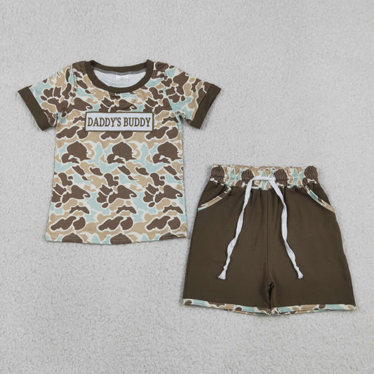 BSSO1839 Embroidered DADDY'S BUDDY Blue Green Brown Camouflage Short Sleeve Shorts Boys Sets 202605 RTS