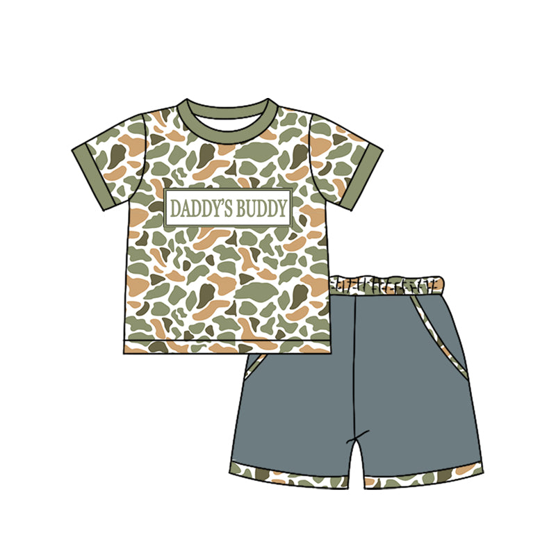 MOQ 5 PCS preorder BSSO1842 DADDY'S BUDDY Orange Green Camouflage Short Sleeve Shorts Boys Sets 202601