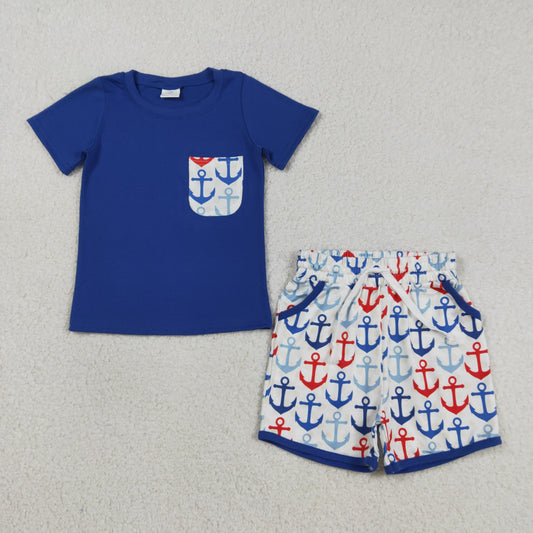 BSSO1874 Anchor Pocket Navy Short Sleeve Shorts Boys Sets 202603 RTS