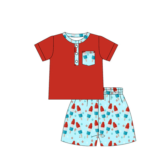 MOQ 5 PCS preorder BSSO1878 4th of July Star Ice Cream Short Sleeve Shorts Boys Sets 202601