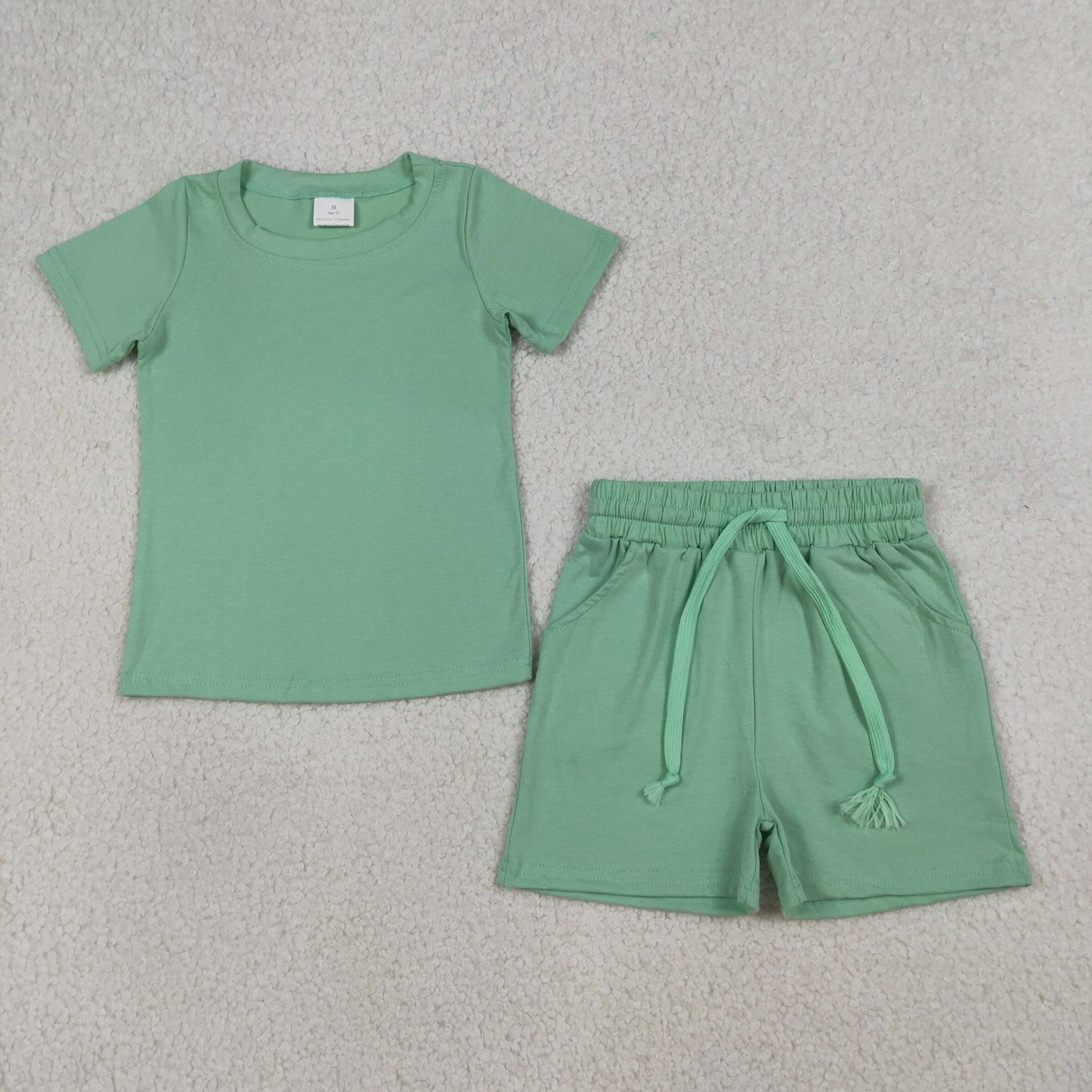 BSSO1886 Solid Green Short Sleeve Shorts Boys Sets 202604 RTS