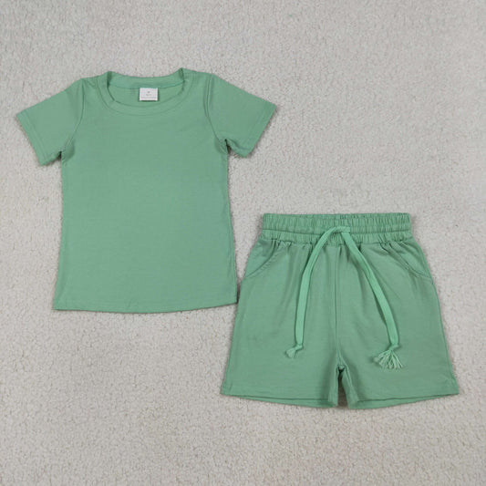 BSSO1886 Solid Green Short Sleeve Shorts Boys Sets 202604 RTS