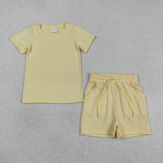 BSSO1888 Solid Yellow Short Sleeve Shorts Boys Sets 202603 RTS