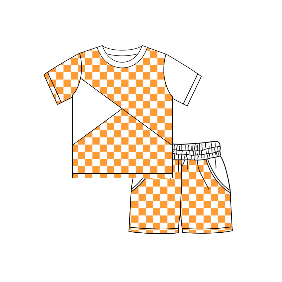 MOQ 5 PCS preorder BSSO1894 Orange White Plaid Patchwork Short Sleeve Shorts Boys Sets 202601