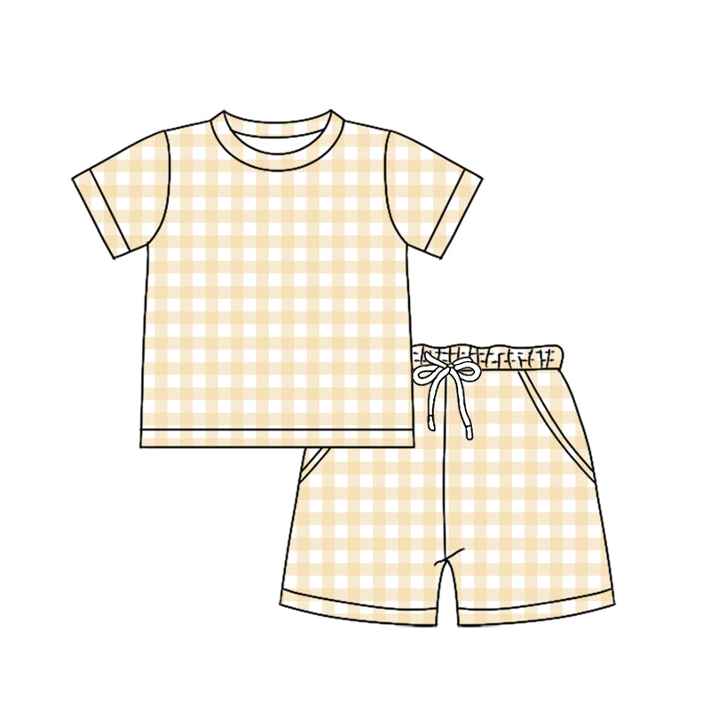 MOQ 5 PCS preorder BSSO1895 Light Yellow Plaid Short Sleeve Shorts Boys Sets 202601