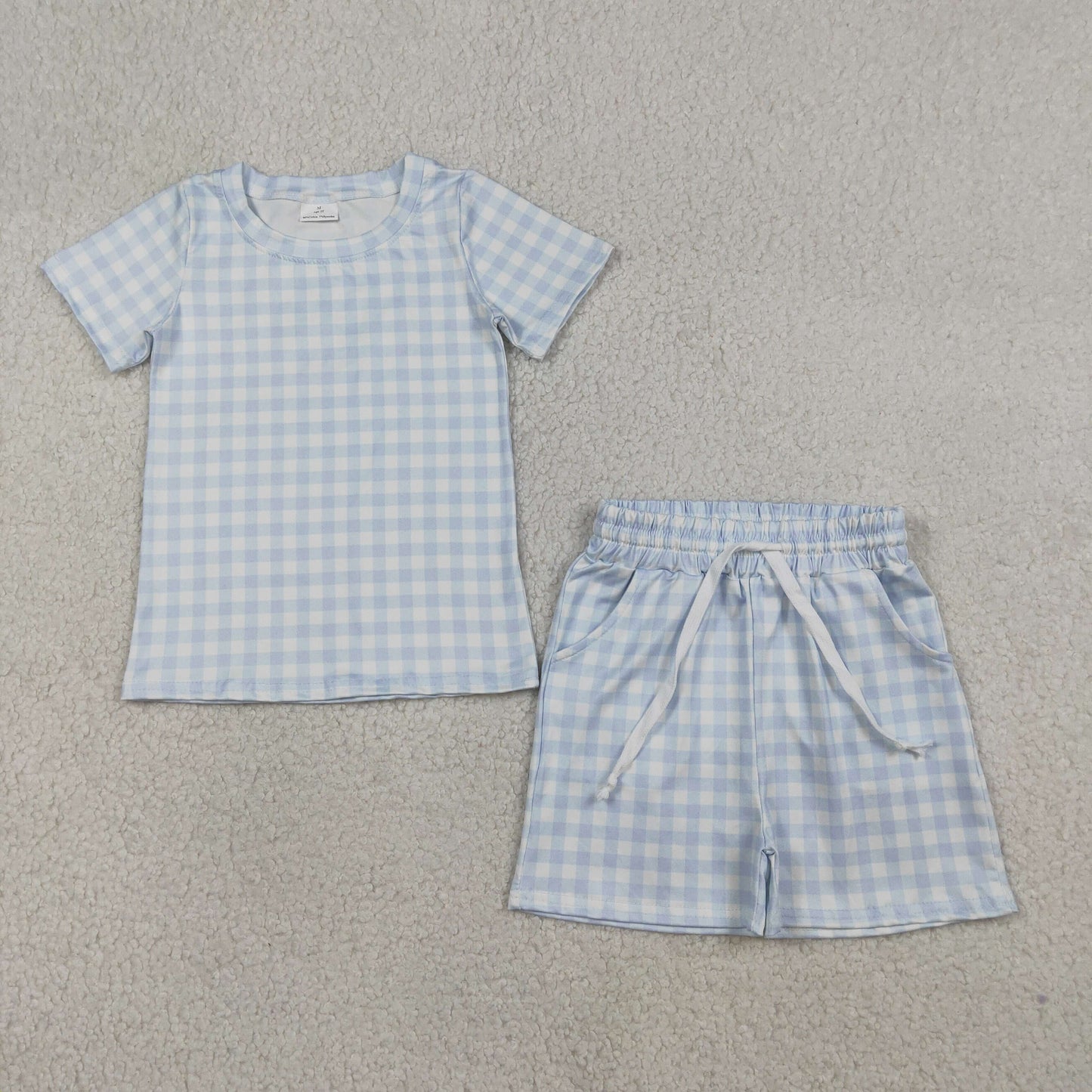 BSSO1896 Light Blue Plaid Short Sleeve Shorts Boys Sets 202603 RTS