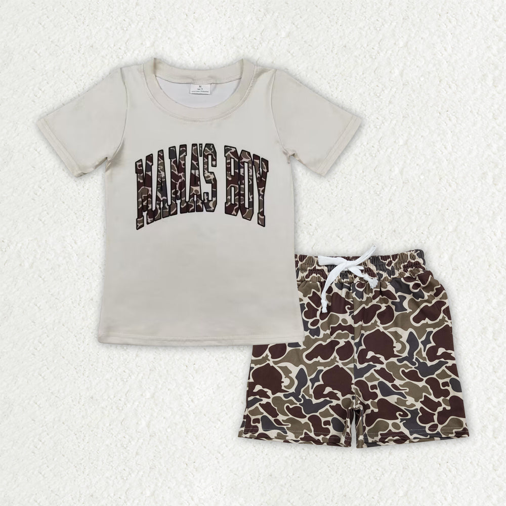BSSO1901 MAMA'S BOY Camouflage Letter Beige Short Sleeve Shorts Boys Sets 202601 RTS