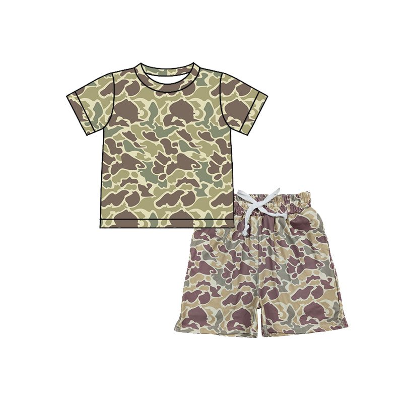 MOQ 5 PCS preorder BSSO1909 Army Green Brown Camouflage Short Sleeve Shorts Boys Sets 202601