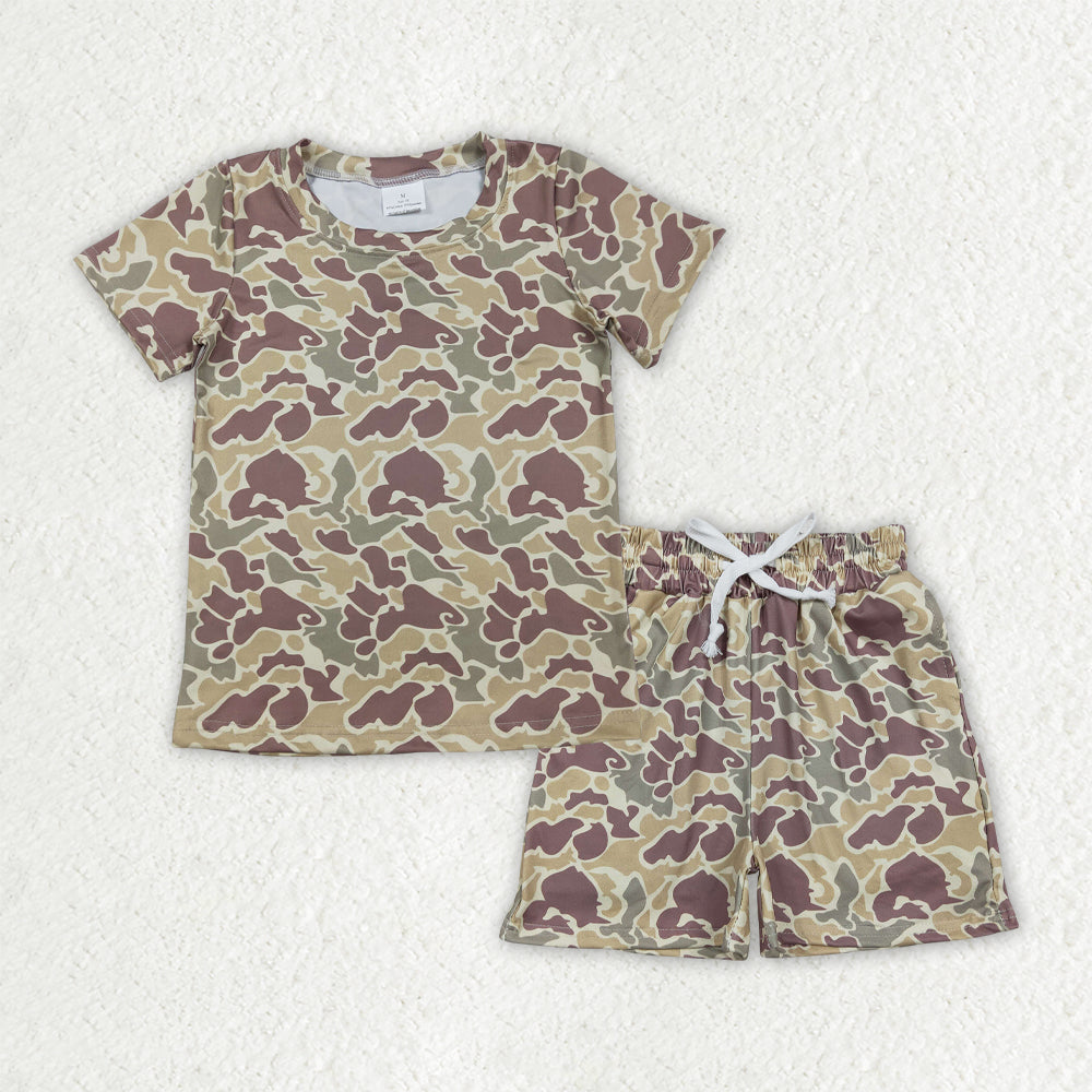BSSO1909 Army Green Brown Camouflage Short Sleeve Shorts Boys Sets 202603 RTS