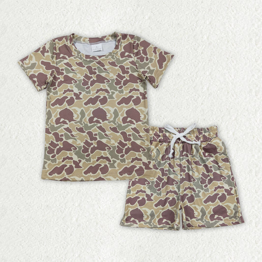 BSSO1909 Army Green Brown Camouflage Short Sleeve Shorts Boys Sets 202603 RTS