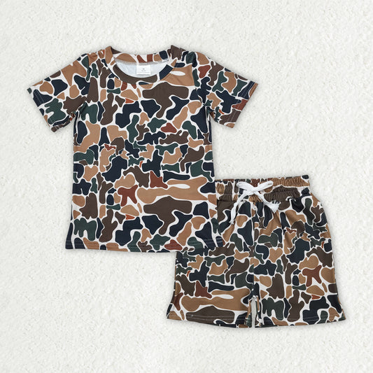 BSSO1911 Brown Green Camouflage Short Sleeve Shorts Boys Sets 202601 RTS
