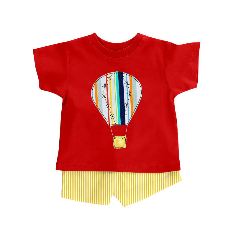 MOQ 5 PCS preorder BSSO1914 Hot Air Balloon Red Short Sleeve Yellow Stripe Shorts Boys Sets 202601