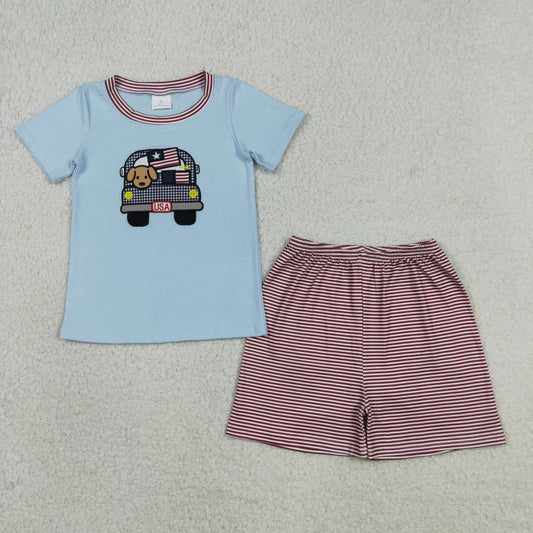 Sibling Matching Clothes Embroidered 4th of July Short Sleeve Shorts Boys Girls Sets 202605 RTS