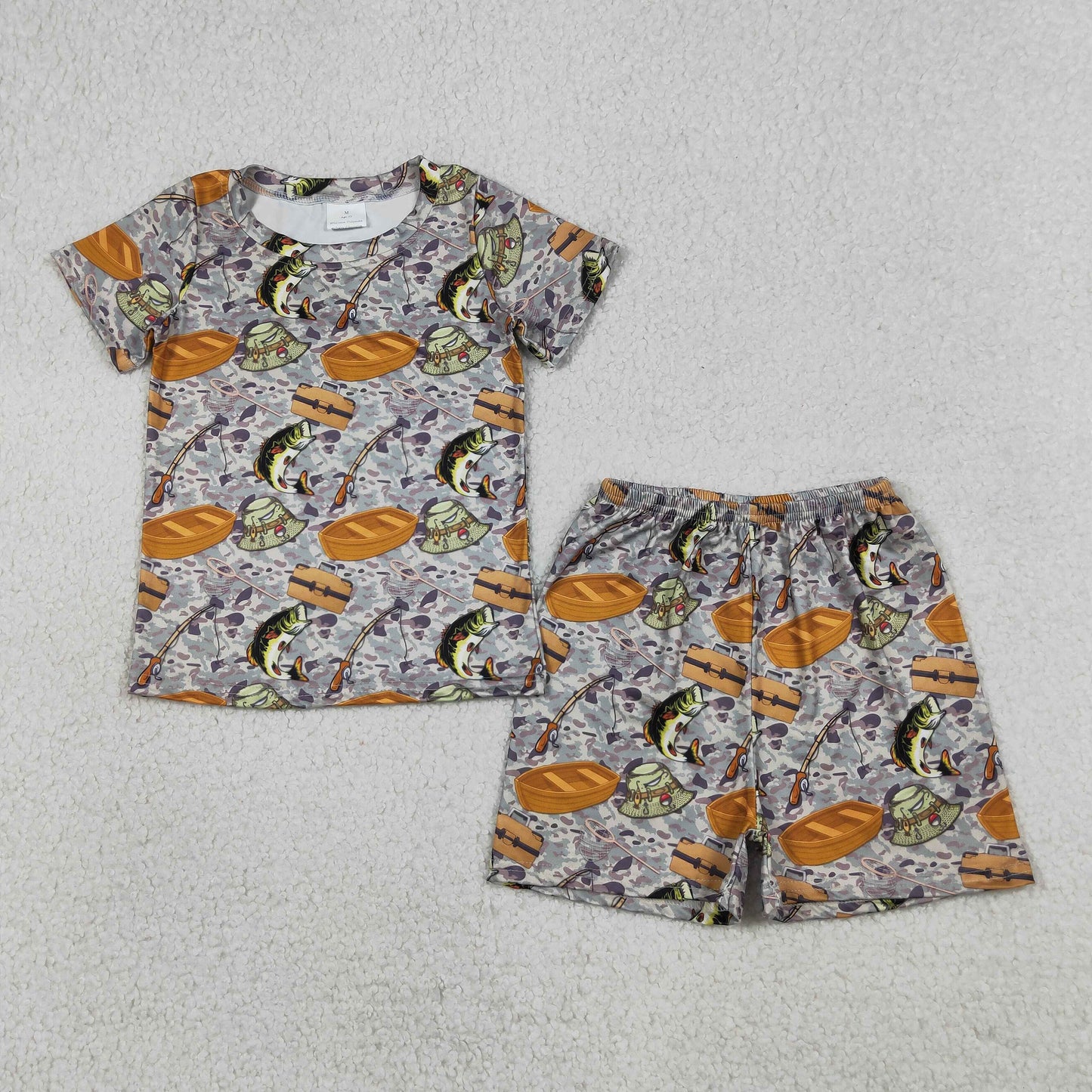 BSSO1920 Fishing Boat Hat Camouflage Short Sleeve Red Stripe Shorts Boys Sets 202604 RTS