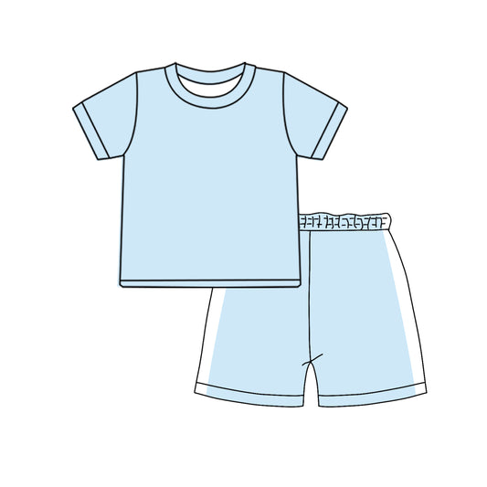 MOQ 5 PCS preorder BSSO1925 Blue White Patchwork Short Sleeve Shorts Boys Sets 202601