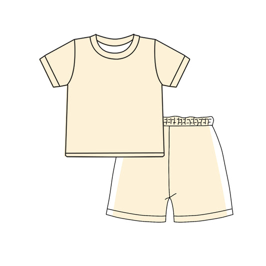 MOQ 5 PCS preorder BSSO1926 Beige White Patchwork Short Sleeve Shorts Boys Sets 202601