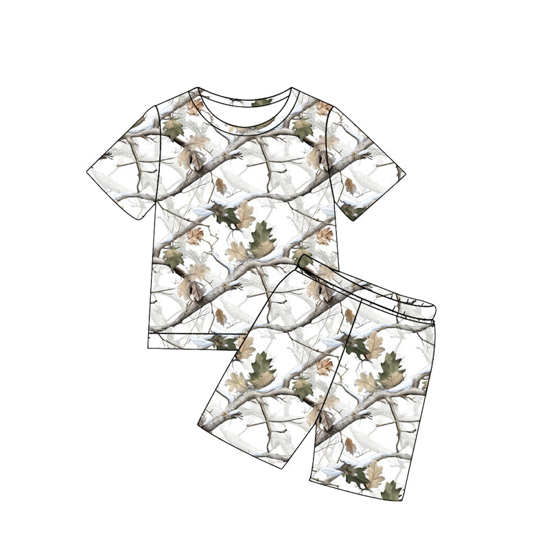 MOQ 5 PCS preorder BSSO1931 Branches Leaves White Short Sleeve Shorts Boys Sets 202602