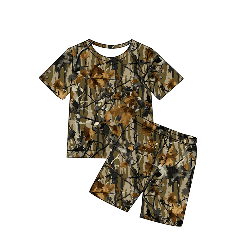 MOQ 5 PCS preorder BSSO1932 Branches Leaves Camouflage Brown Short Sleeve Shorts Boys Sets 202602