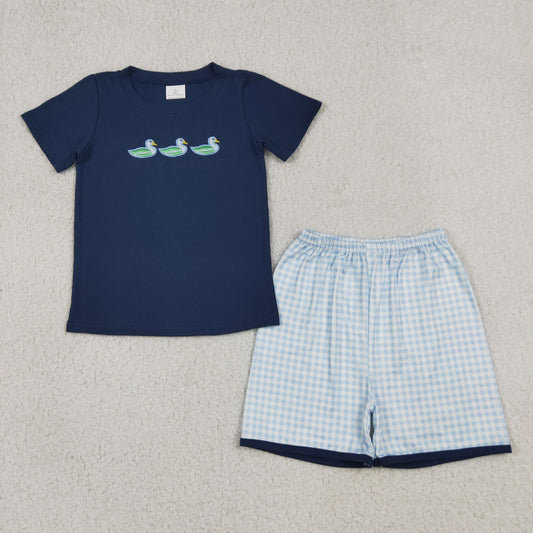 BSSO1938 Embroidered Ducks Navy Short Sleeve Shorts Boys Sets 202605 RTS Sibling