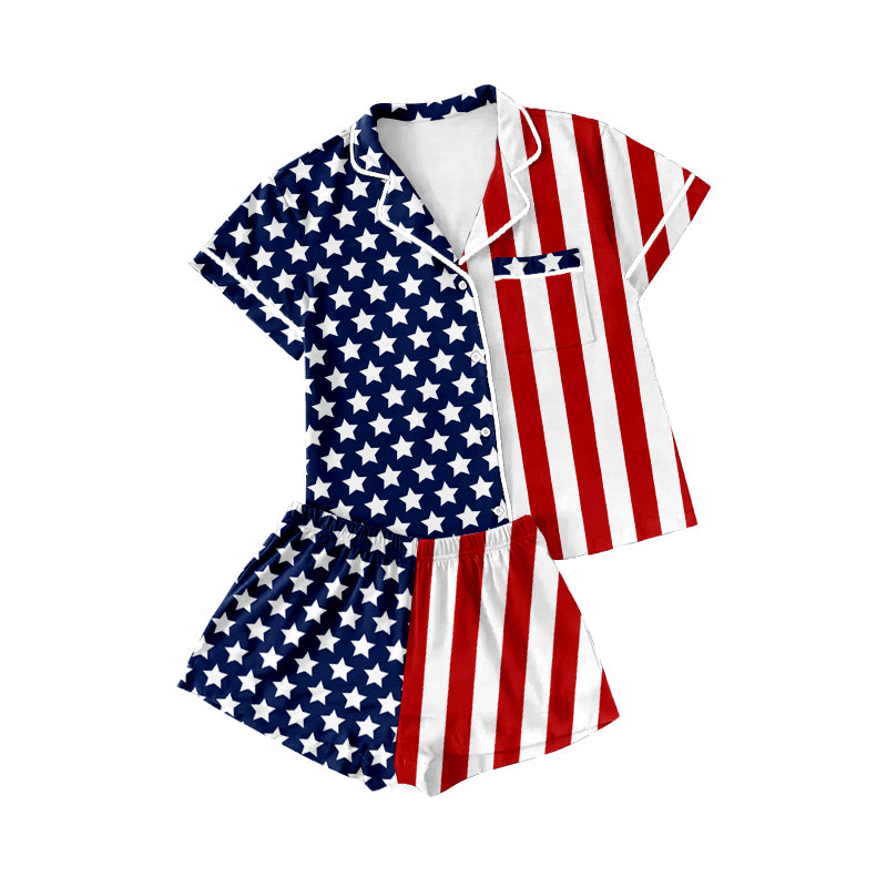 MOQ 5 PCS preorder BSSO1953 4th of July Polo Short Sleeve Shorts Boys Pajama Set 202603