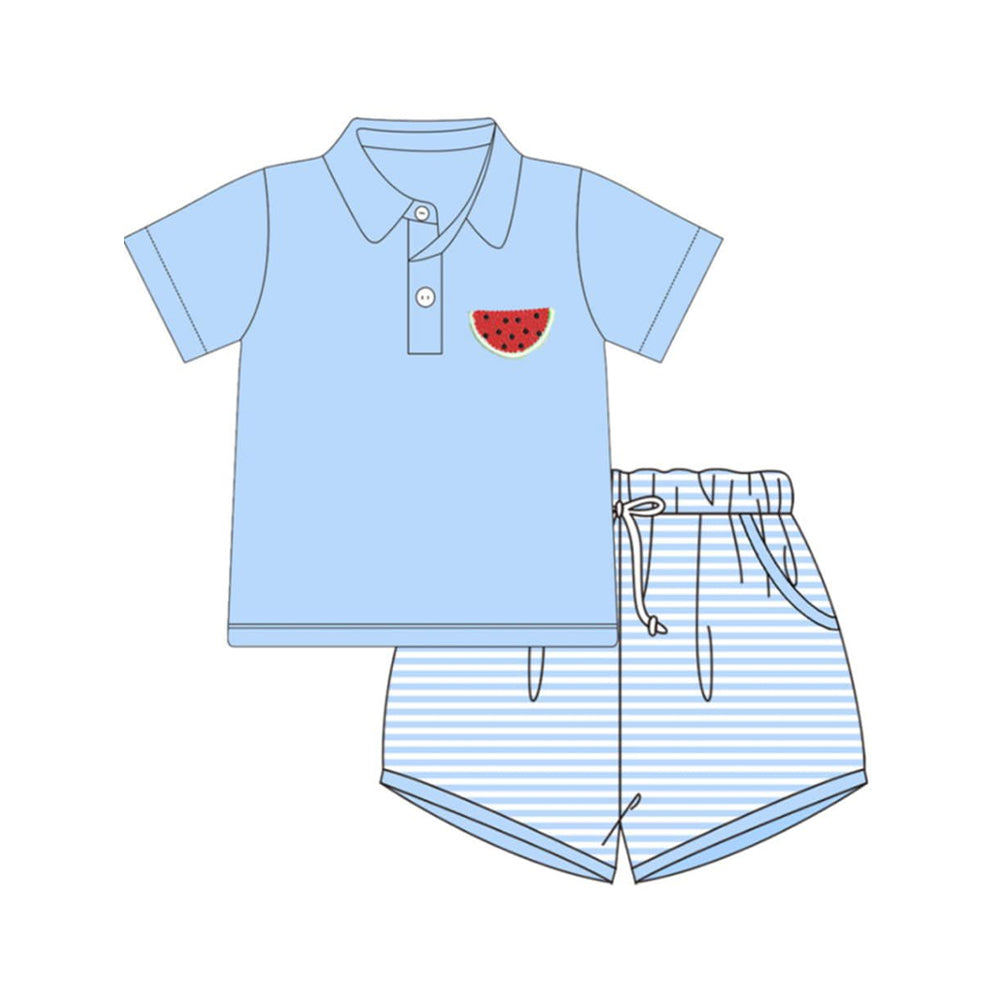 MOQ 5 PCS preorder BSSO1969 Watermelon Blue Polo Short Sleeve Stripe Shorts Boys Sets 202603