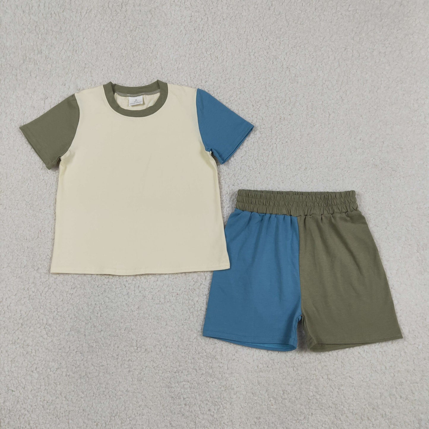 BSSO1976 Blue Green Patchwork Beige Short Sleeve Shorts Boys Sets 202605 RTS