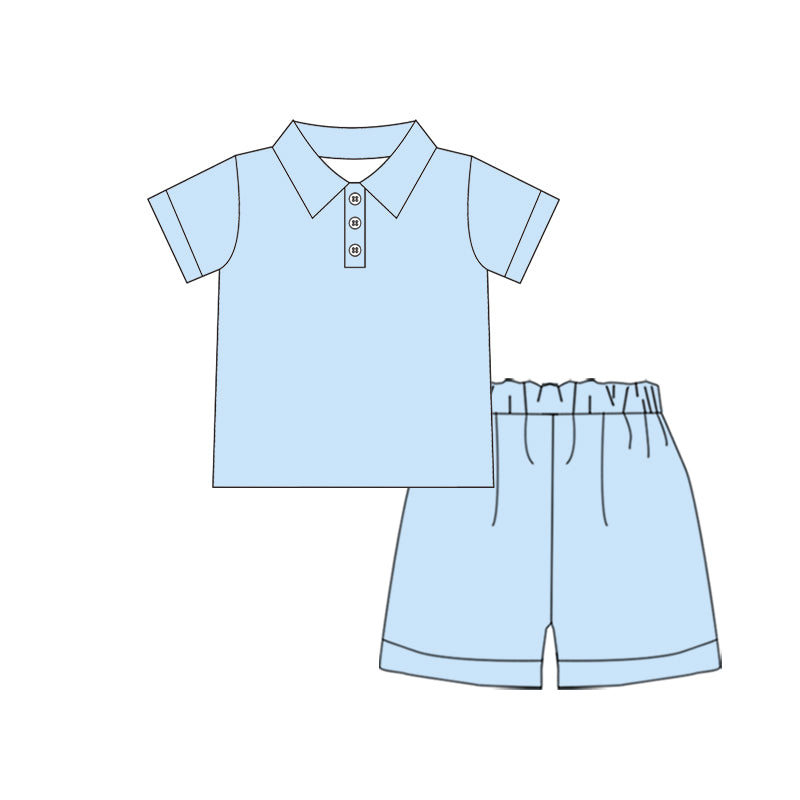 MOQ 5 PCS preorder BSSO1981 Solid Blue Polo Short Sleeve Shorts Boys Sets 202603