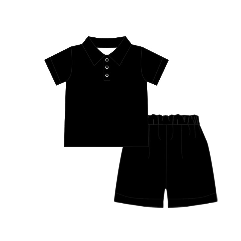 MOQ 5 PCS preorder BSSO1982 Solid Black Polo Short Sleeve Shorts Boys Sets 202603