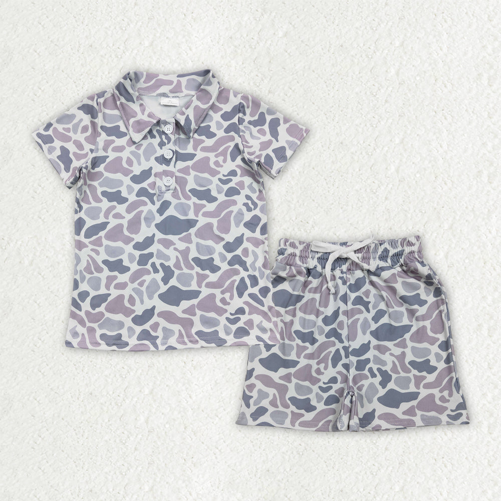 BSSO1986 Gray Blue Camouflage Polo Short Sleeve Shorts Boys Sets 202603 RTS