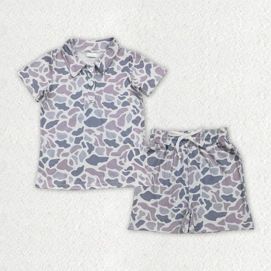 BSSO1986 Gray Blue Camouflage Polo Short Sleeve Shorts Boys Sets 202603 RTS
