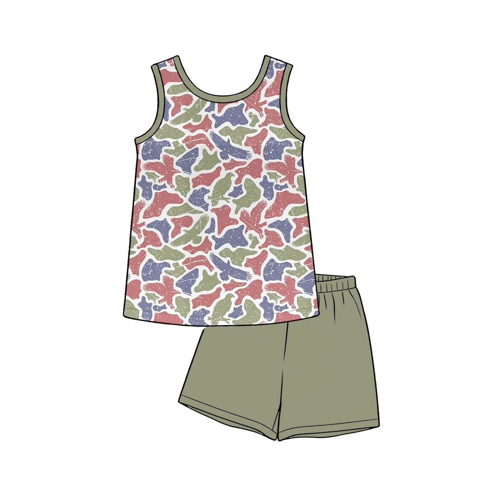 MOQ 5 PCS preorder BSSO1992 Eagle Pattern Gray Green Brown Camouflage Sleeveless Shorts Boys Sets 202603