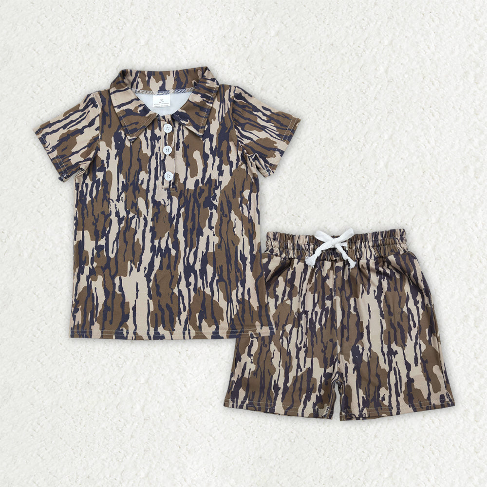 BSSO1997 Brown Leaf Camouflage Polo Short Sleeve Shorts Boys Sets 202603 RTS
