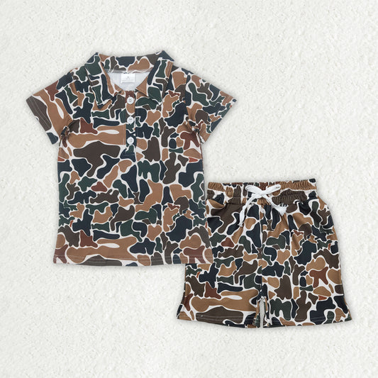 BSSO1998 Brown Green Camouflage Polo Short Sleeve Shorts Boys Sets 202603 RTS