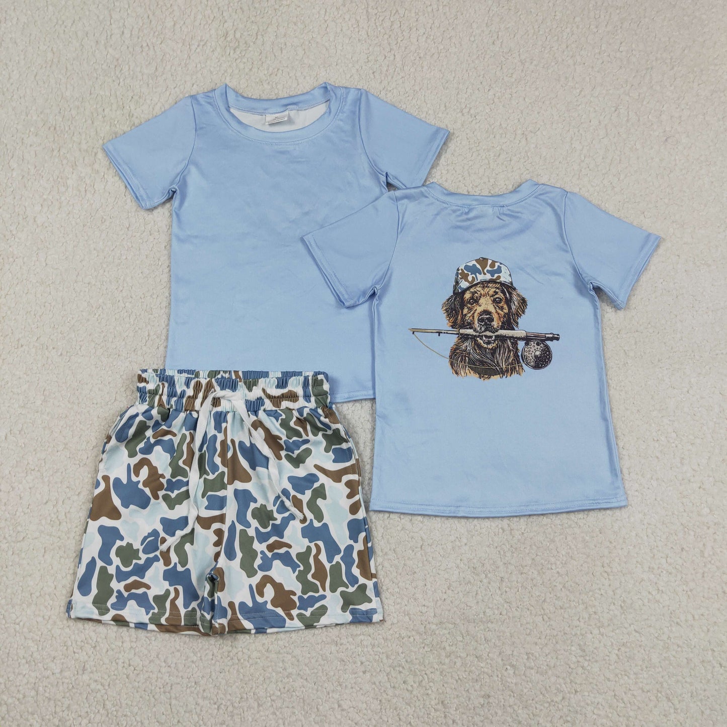 BSSO1999 Puppy Hunting Blue Short Sleeve Camouflage Shorts Boys Sets 202605 RTS