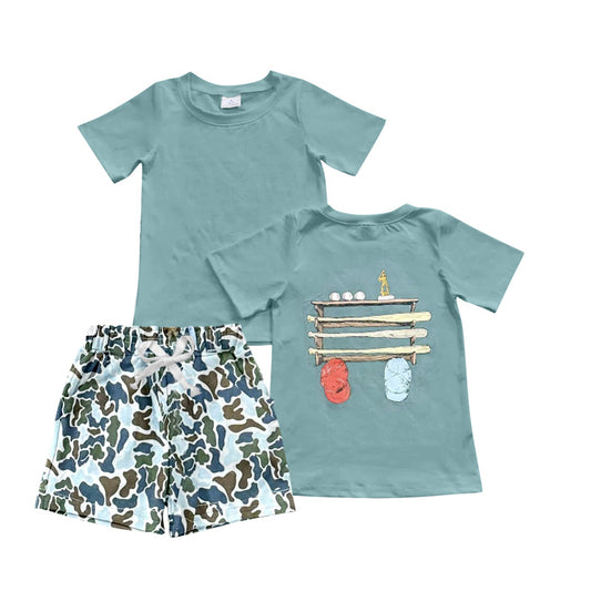 MOQ 5 PCS preorder BSSO2000 Hat Baseball Blue Green Short Sleeve Camouflage Shorts Boys Sets 202603
