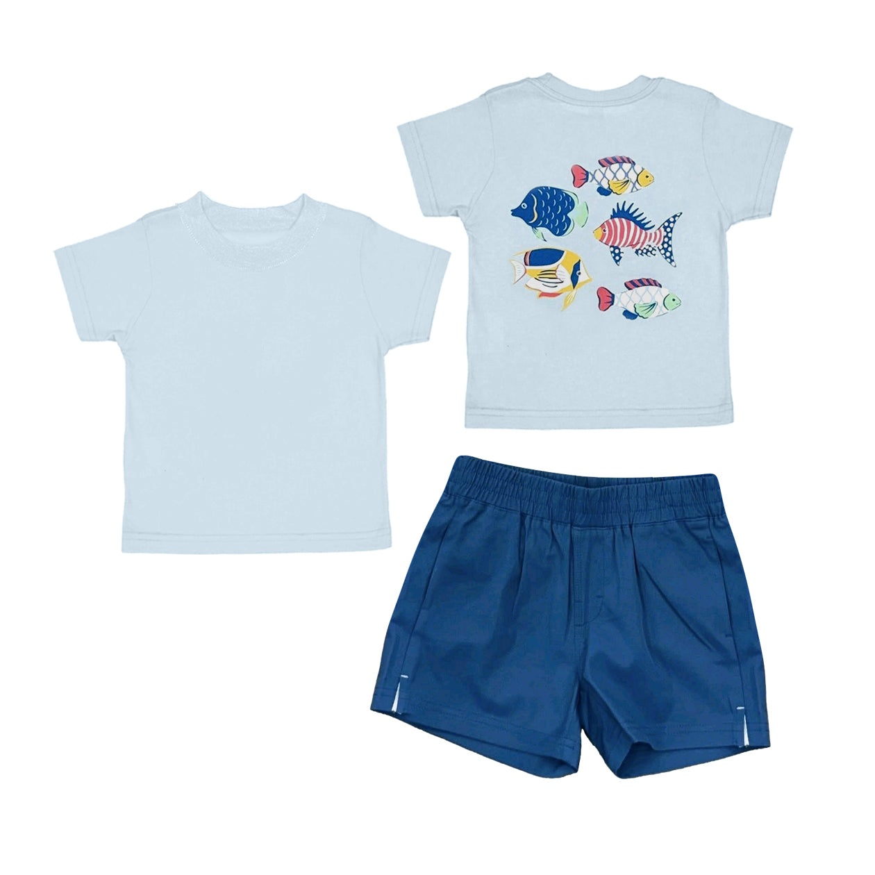 MOQ 5 PCS preorder BSSO2007 Fishing Pattern Blue Short Sleeve Shorts Boys Sets 202603