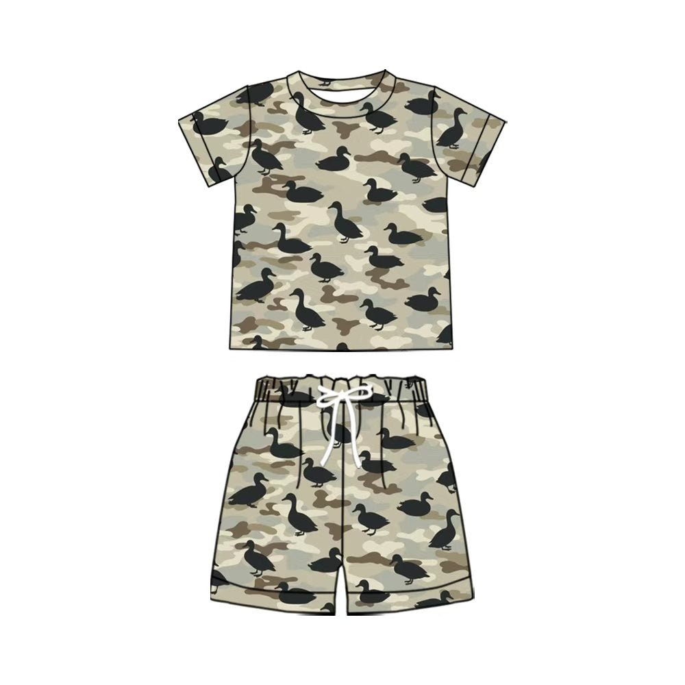 MOQ 5 PCS preorder BSSO2008 Duck Hunting Camouflage Short Sleeve Shorts Boys Sets 202603