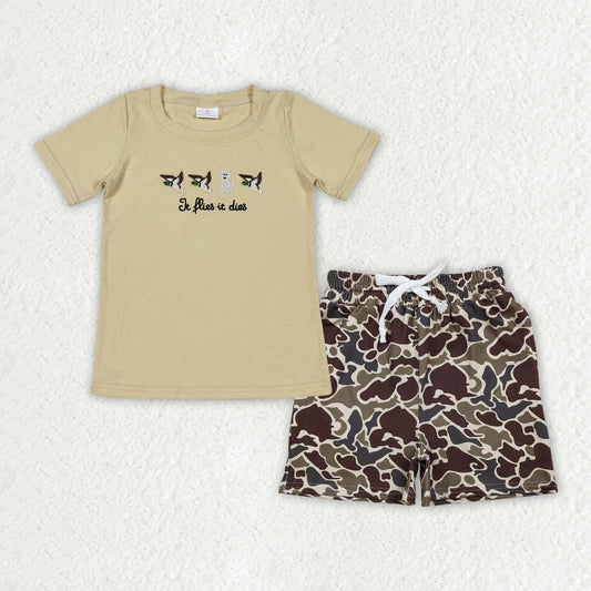 NEW BSSO2016 Embroidered Puppy Duck Khaki Short Sleeve Camouflage Shorts Boys Sets 202604 RTS