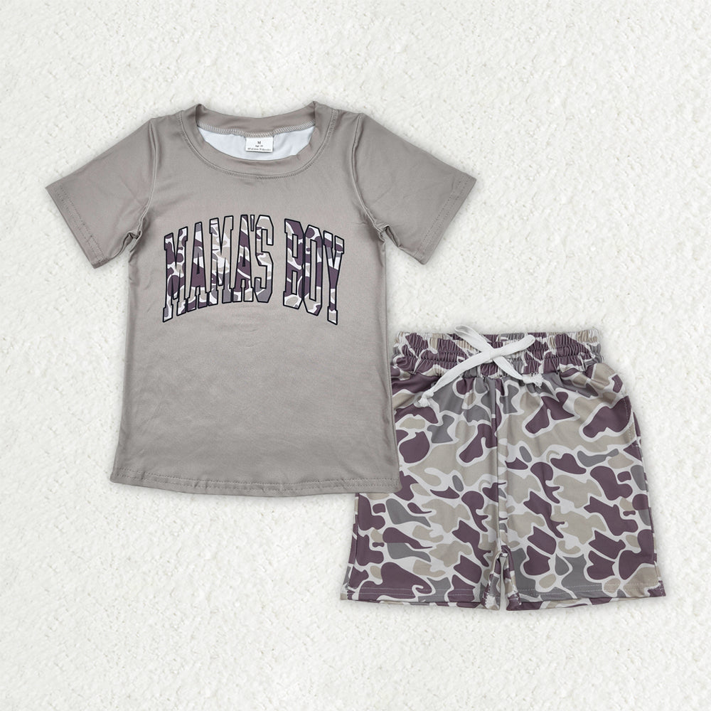 NEW BSSO2017 MAMA'S BOY Camouflage Letter Gray Short Sleeve Shorts Boys Sets 202604 RTS