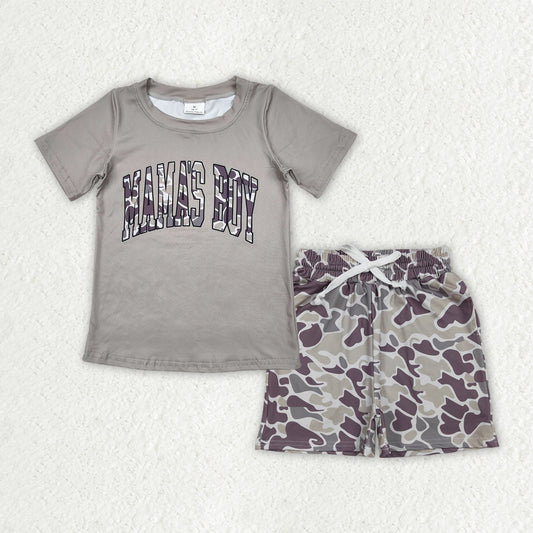 NEW BSSO2017 MAMA'S BOY Camouflage Letter Gray Short Sleeve Shorts Boys Sets 202604 RTS