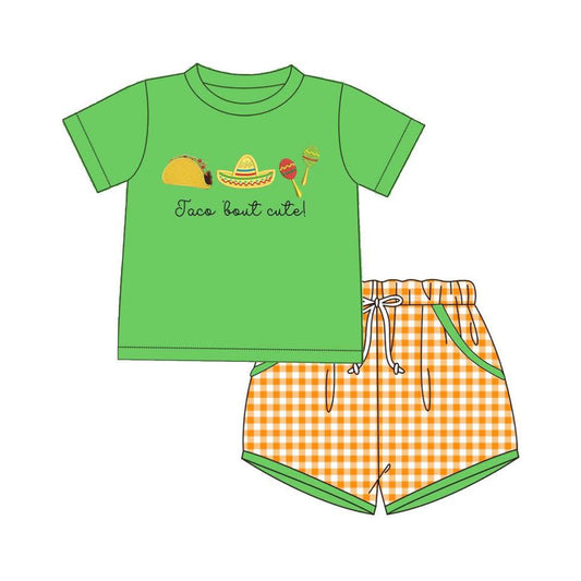 MOQ 5 PCS preorder BSSO2018 Taco' Bout Cute Green Short Sleeve Plaid Shorts Boys Sets 202604 Sibling