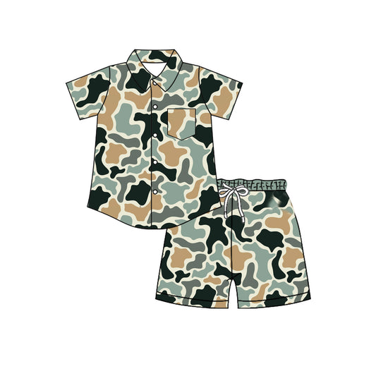 MOQ 5 PCS preorder BSSO2027 Gray Green Camouflage Buttons Polo Short Sleeve Shorts Boys Sets 202604