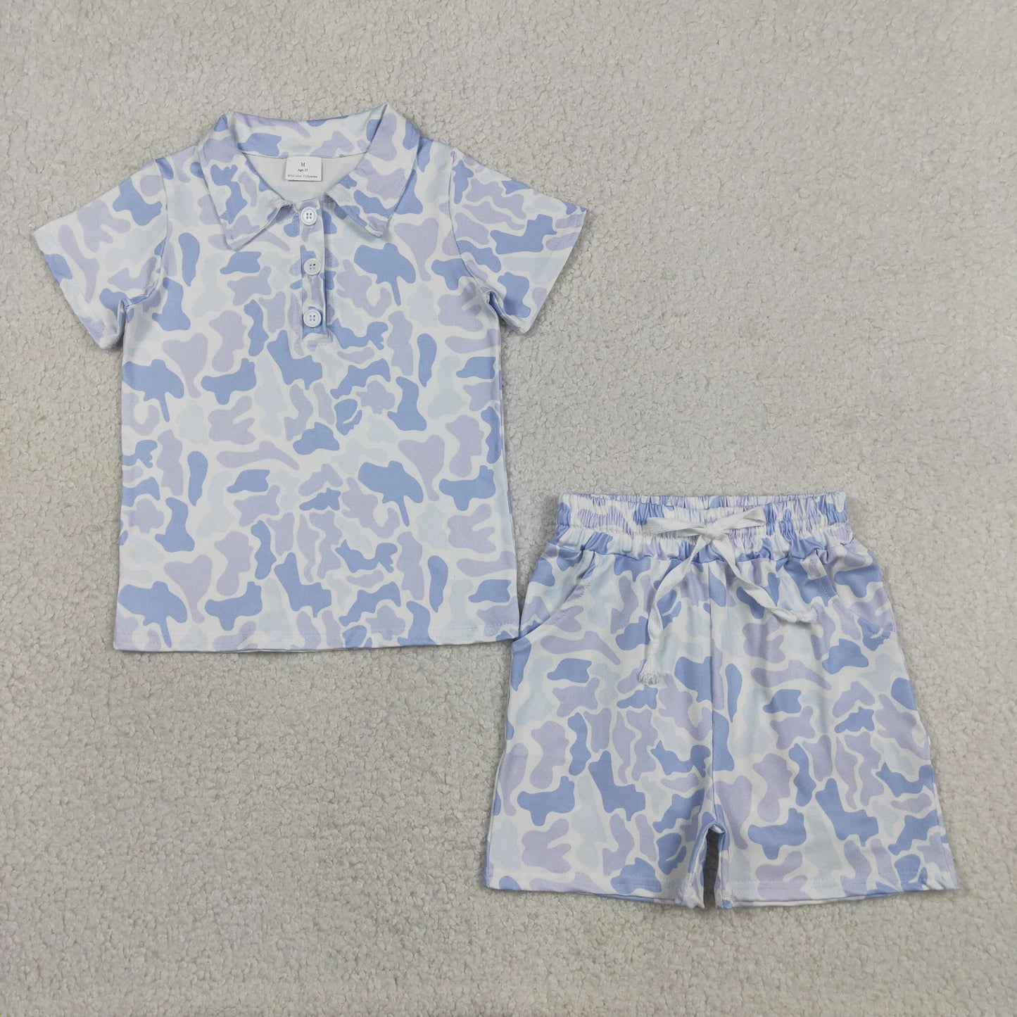 BSSO2036 Light Blue Camouflage Polo Short Sleeve Red Shorts Boys Sets 202605 RTS