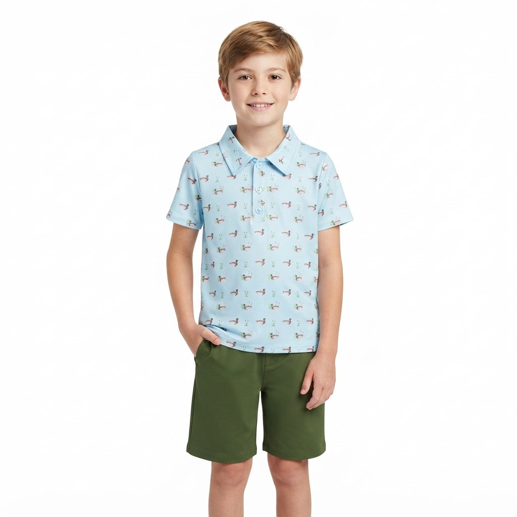 BSSO2041 Mallard Ducks Green Polo Boys Shorts Set